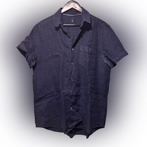 Osklen Men’s Short Sleeve Button Up Linen Shirt Men’s Size Large Navy Blue